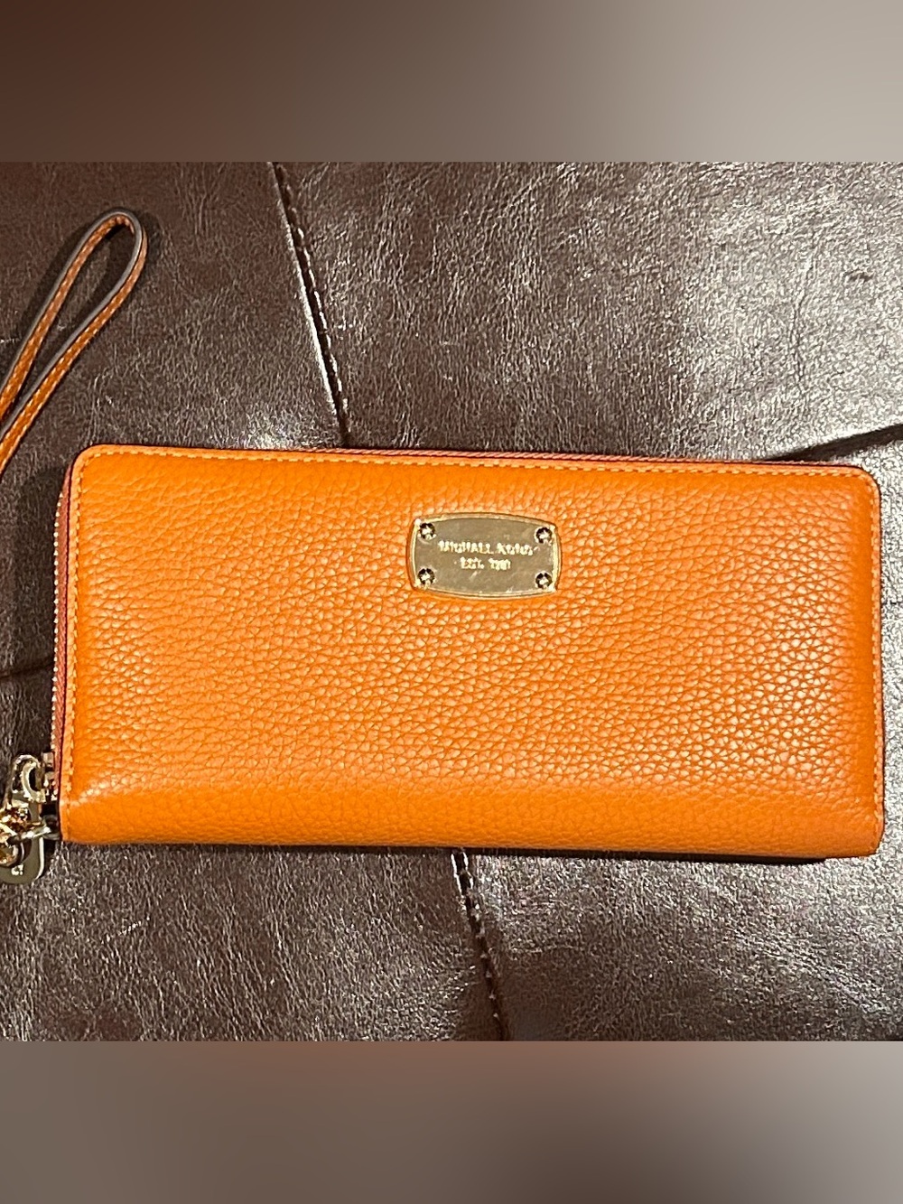Michael Kors Pebbled Zip-Around Wallet - Orange